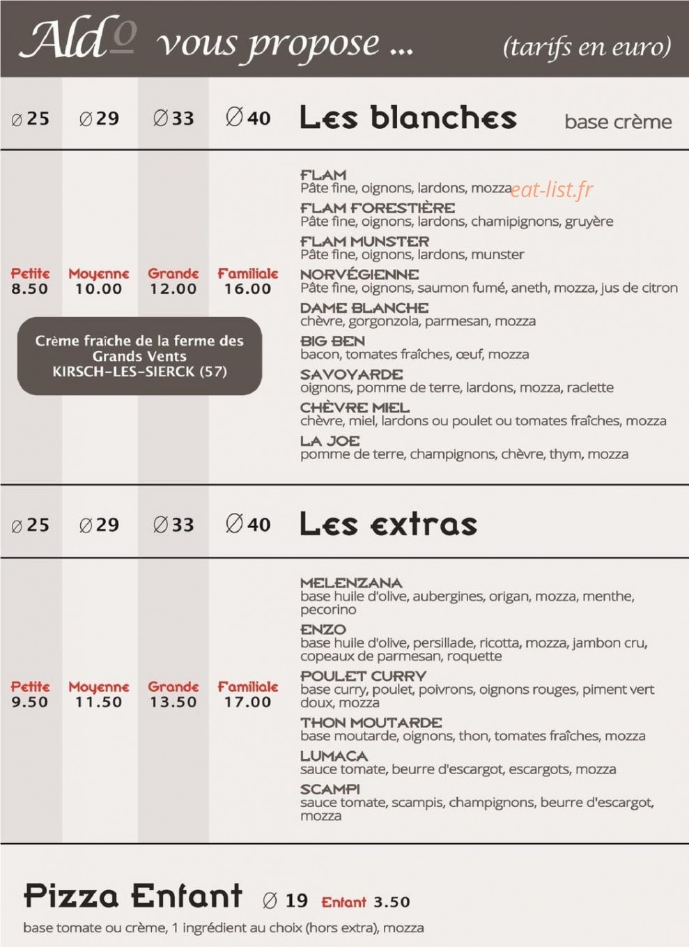 Chez Aldo Pizza — carte page 2
