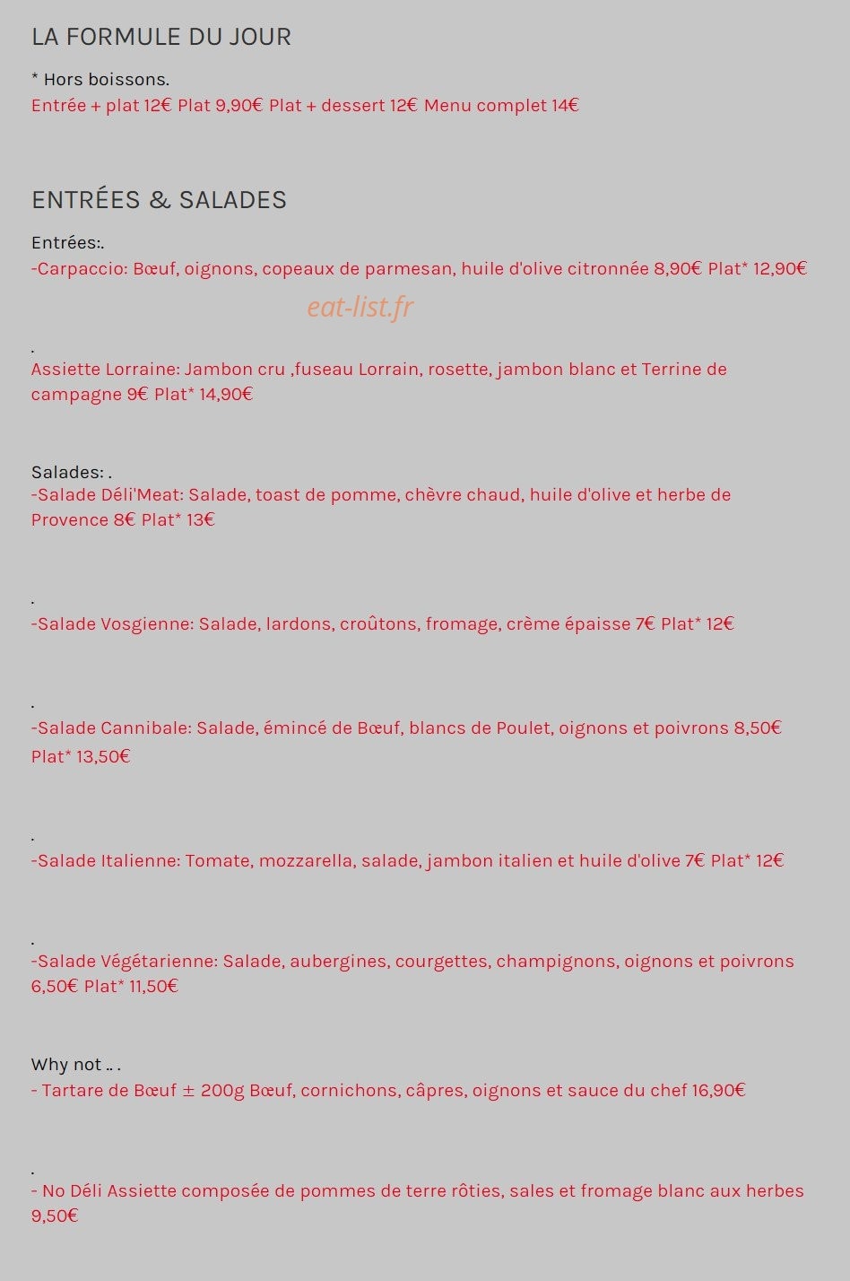 Deli'Meat — carte page 1