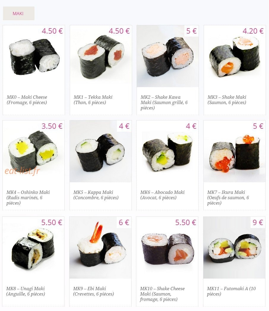 Kyou Sushi — carte page 2