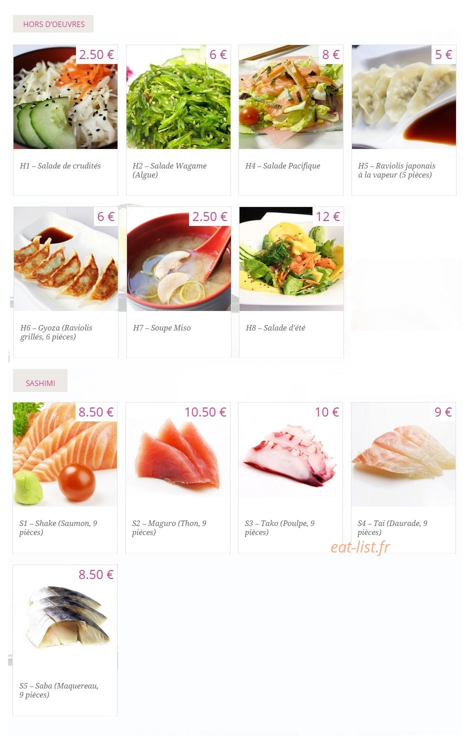 Kyou Sushi — carte page 1
