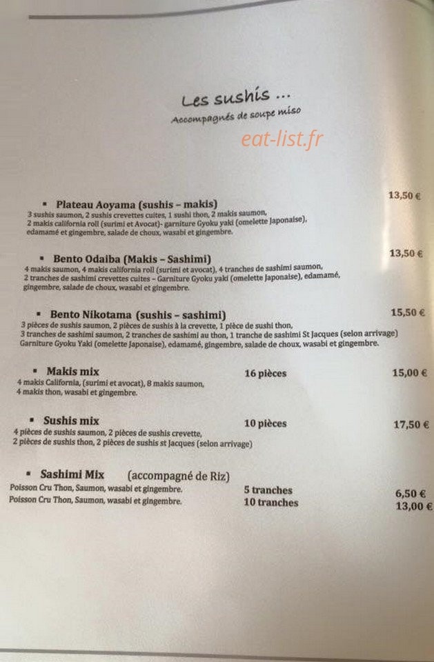 L'izakaya — carte page 1