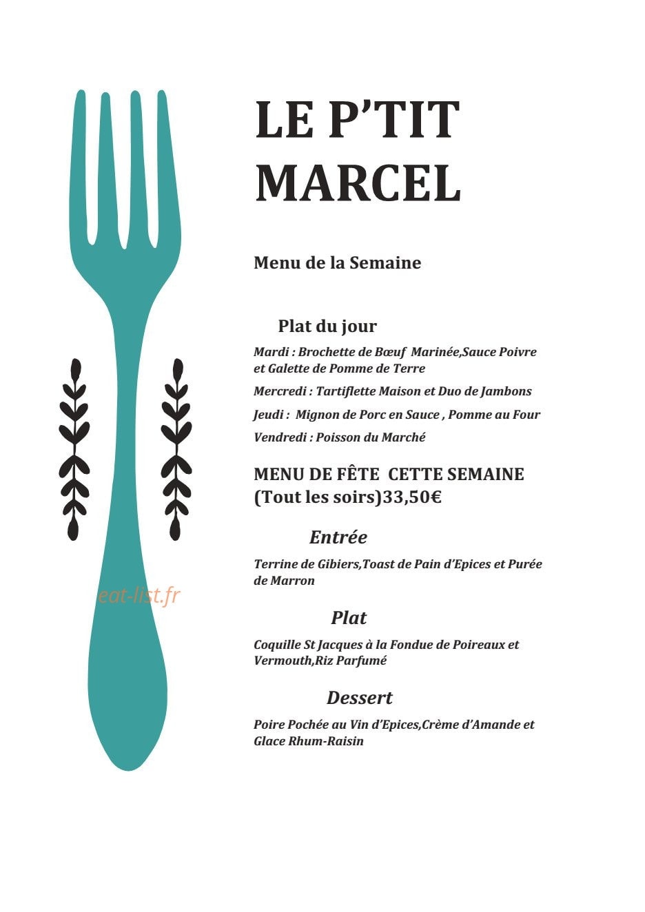 Le P'tit Marcel — carte page 1