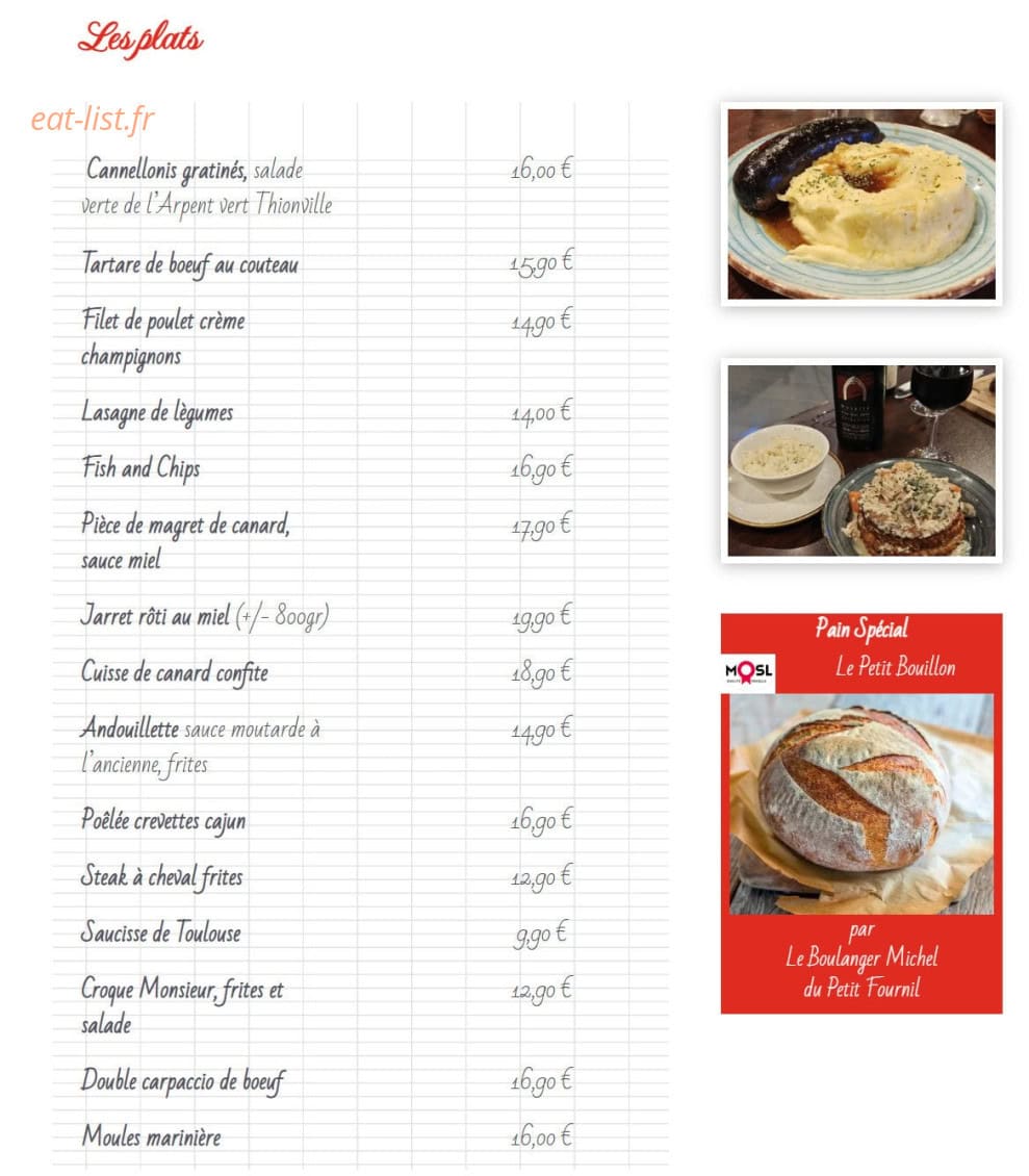Le Petit Bouillon — carte page 2