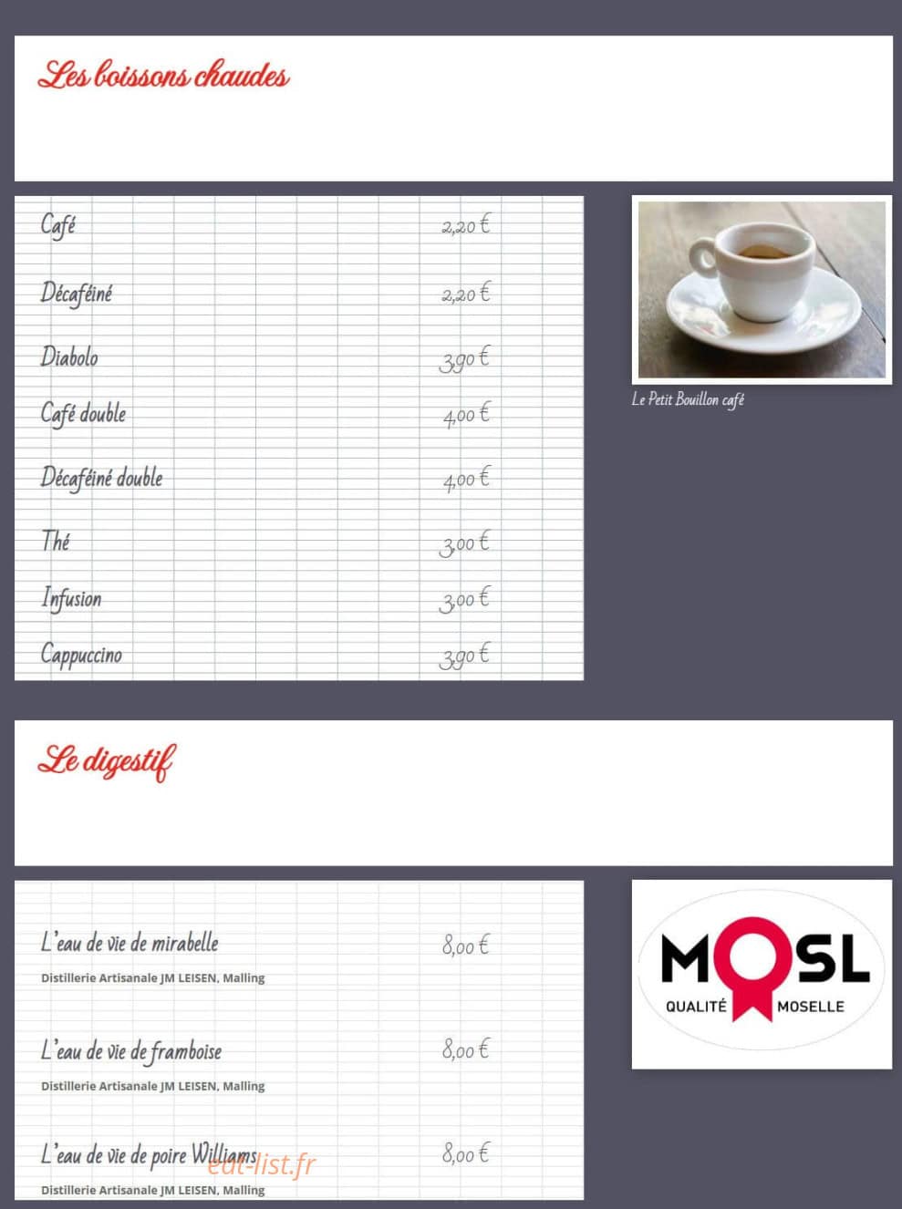 Le Petit Bouillon — carte page 8