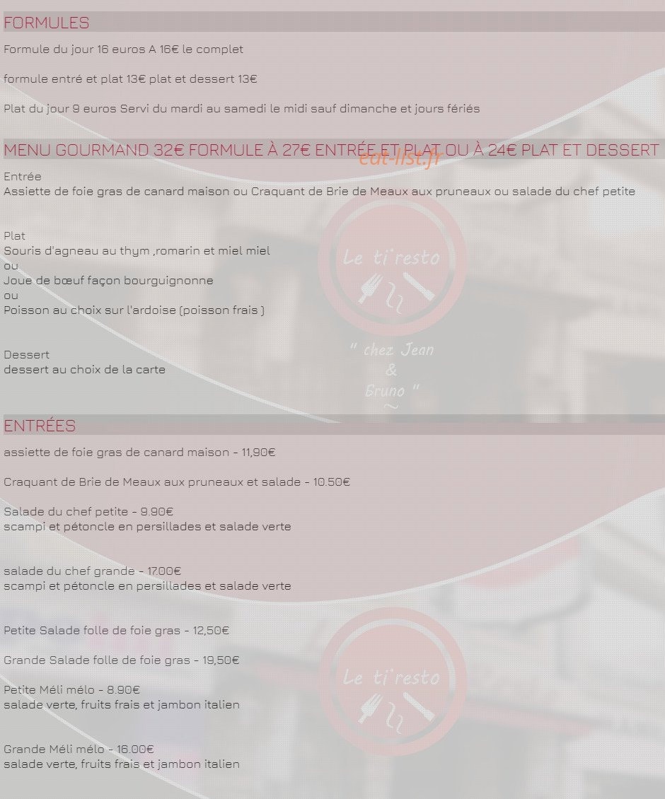 Le Ti Resto — carte page 1