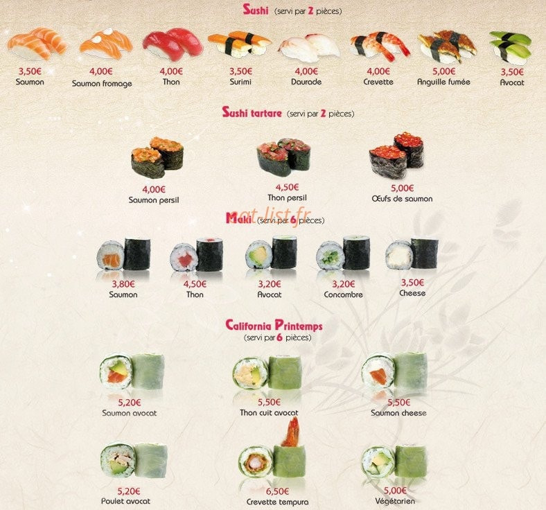M sushi — carte page 2