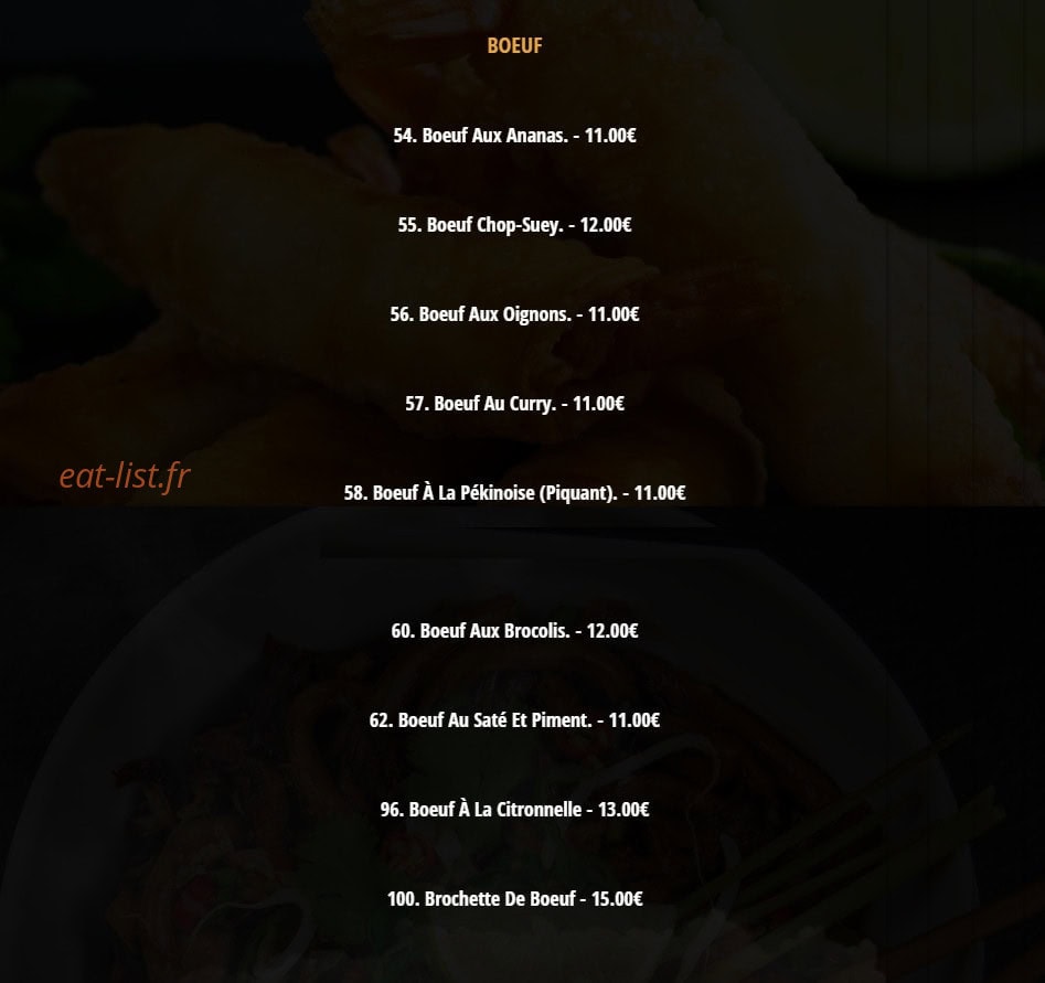 Carte et menu de Nguyen's-Gagna à Thionville — Les bœufs
