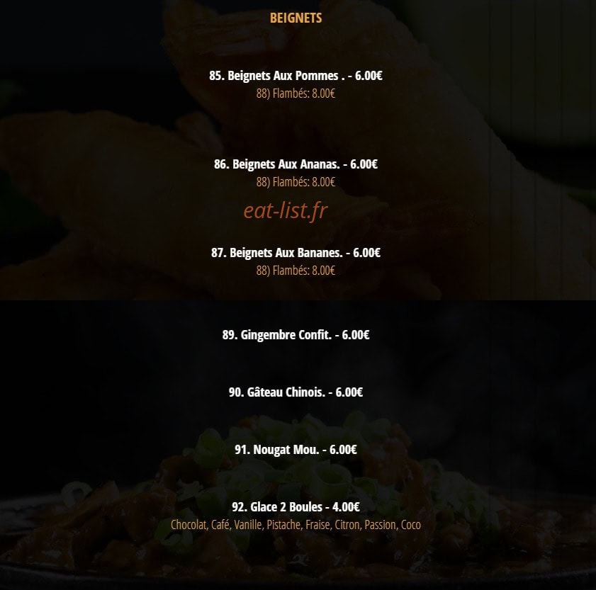 Carte et menu de Nguyen's-Gagna à Thionville — Les beignets