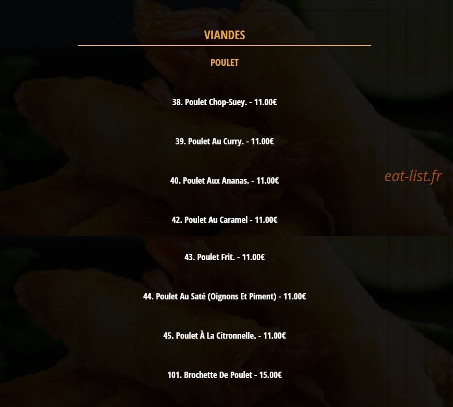 Carte et menu de Nguyen's-Gagna à Thionville — Les viandes