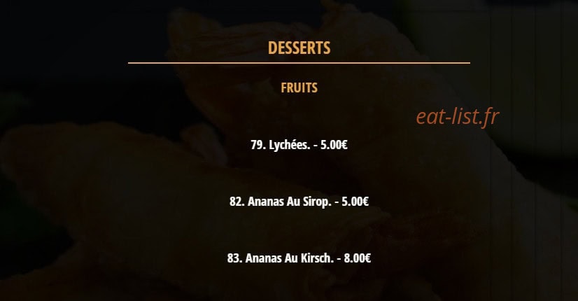 Carte et menu de Nguyen's-Gagna à Thionville — Les desserts