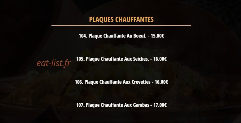 Carte et menu de Nguyen's-Gagna à Thionville — Les plaques chauffantes