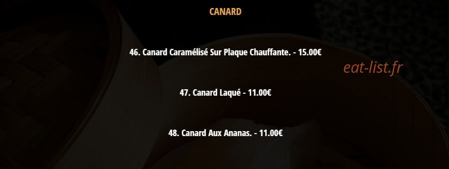Carte et menu de Nguyen's-Gagna à Thionville — Les canards