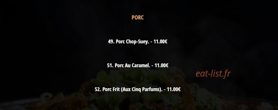 Carte et menu de Nguyen's-Gagna à Thionville — Les porc