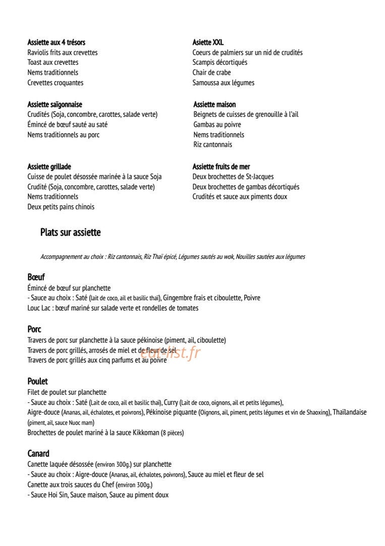 Restaurant Saïgon — carte page 2