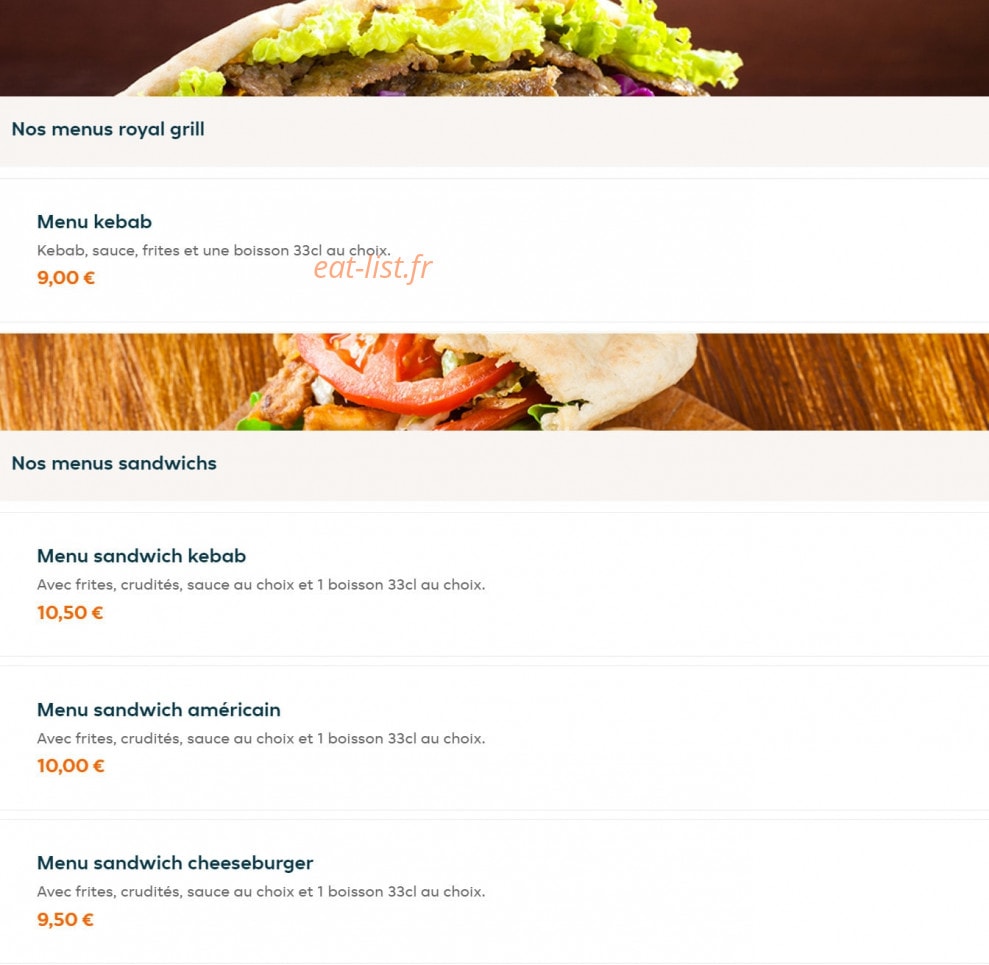 Royal grill — carte page 1