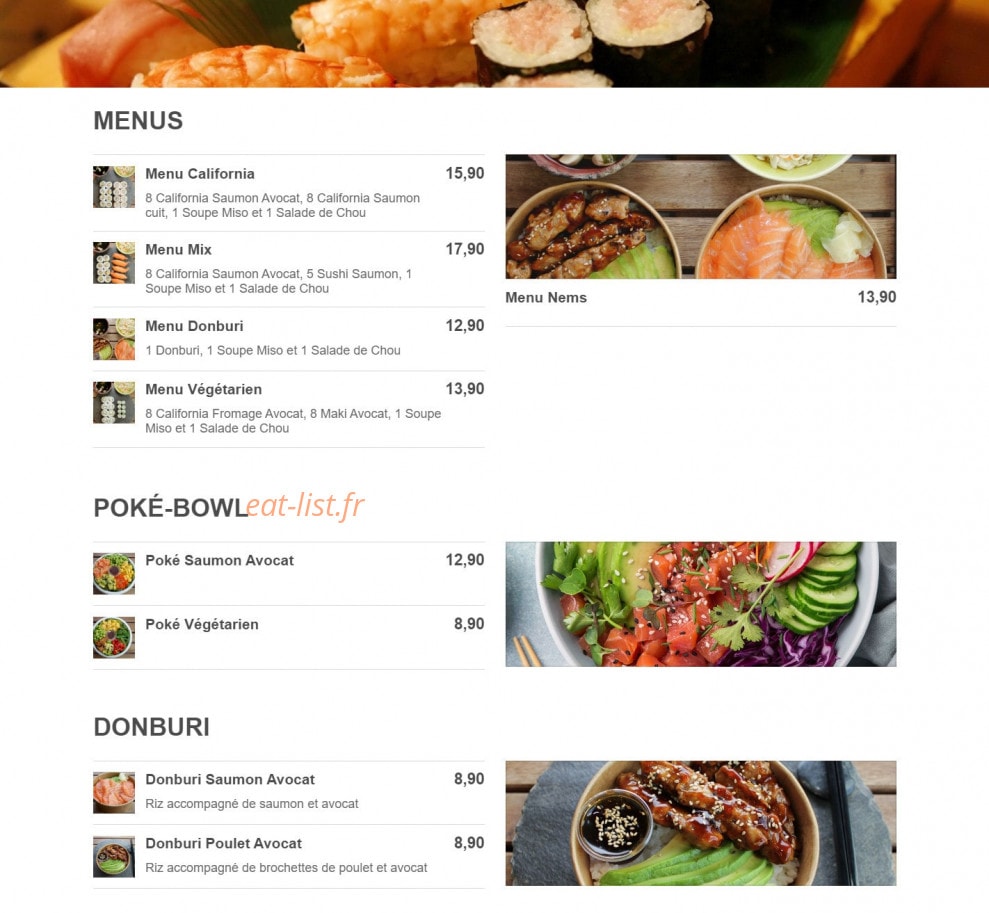 Sushi Gold — carte page 1