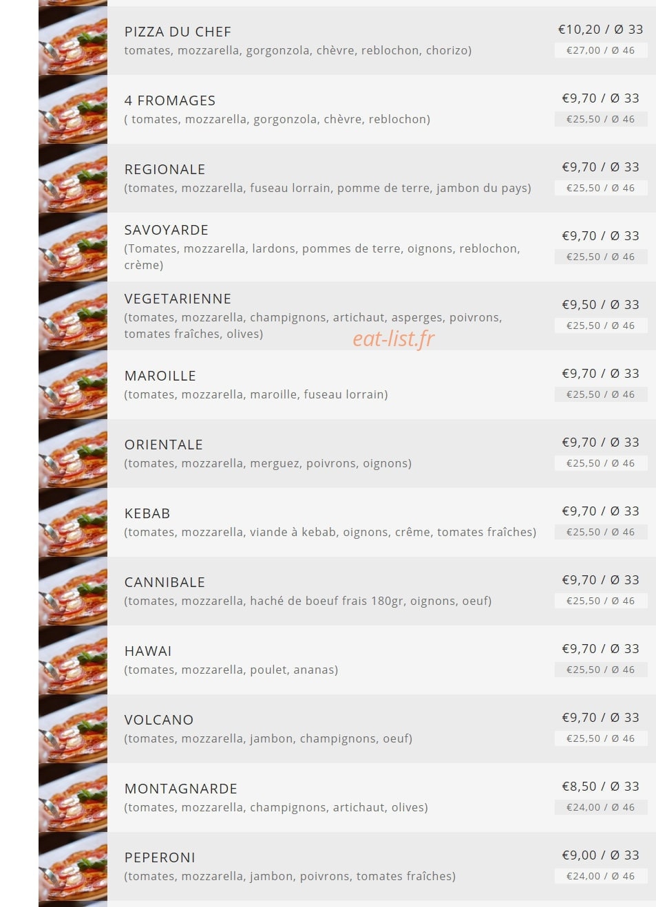 Fredy pizza — carte page 2