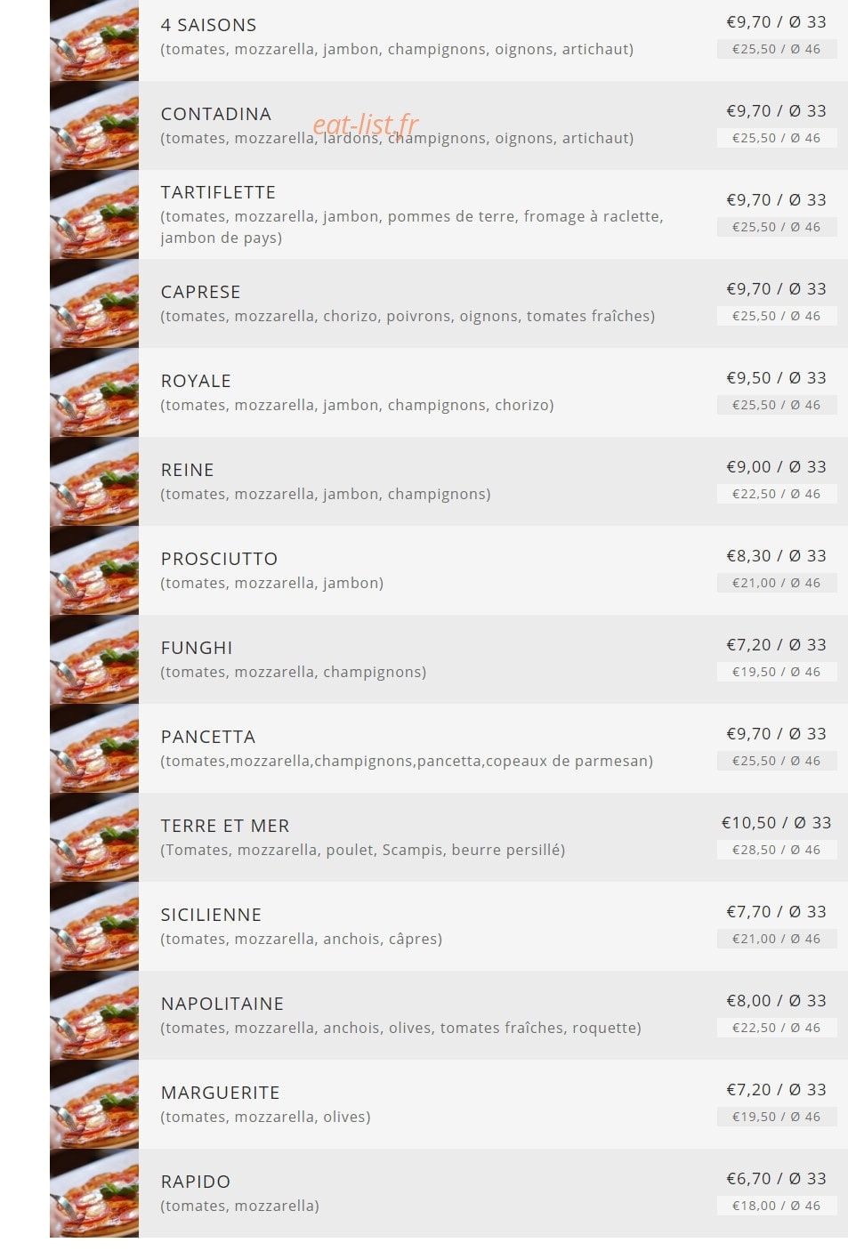 Fredy pizza — carte page 1