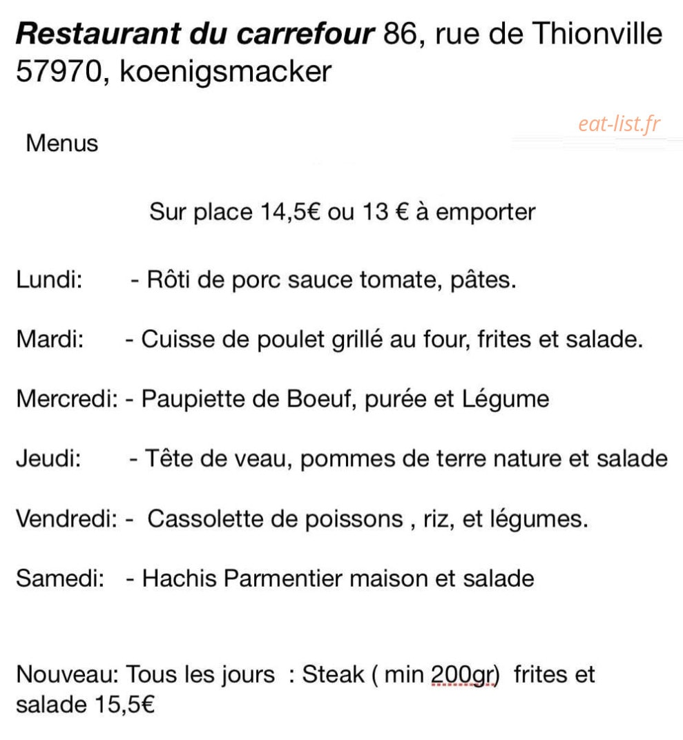 Restaurant Du Carrefour — carte page 1