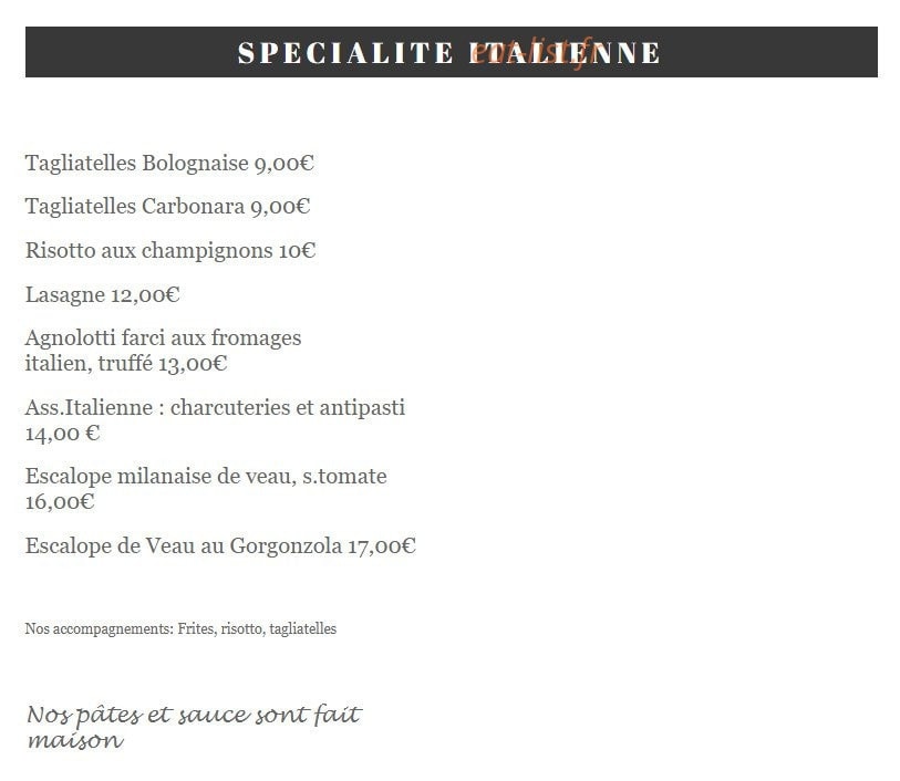 Café Resto Lorrain — carte page 1