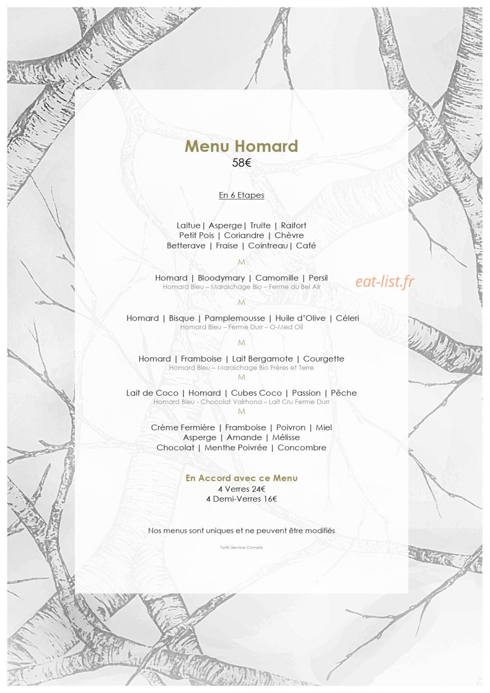 Restaurant M — carte page 2