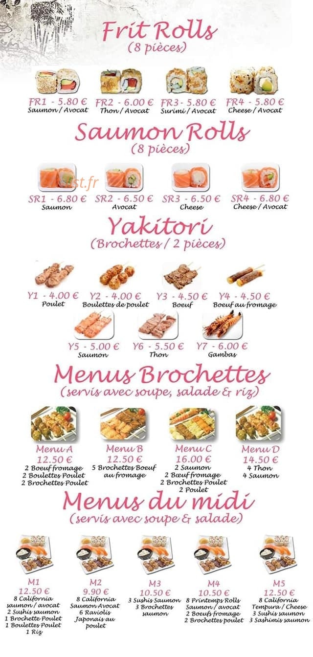 Carte et menu de France d'Asie à Sainte Marie Aux Chenes — Les frites rolls, saumon rolls, yakitori...