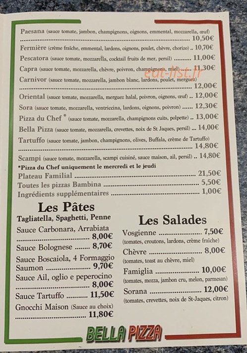 Bella Pizza — carte page 3