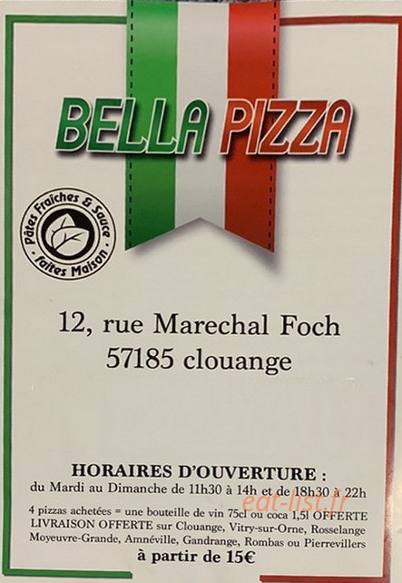 Bella Pizza — carte page 1