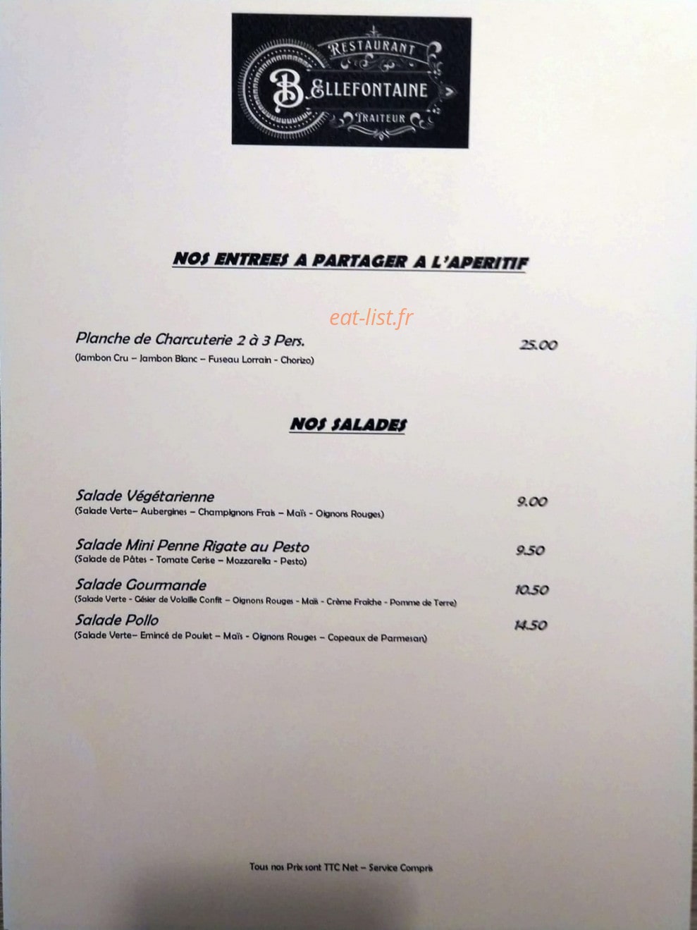Bistrot BelleFontaine — carte page 2