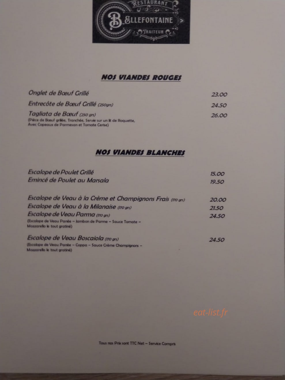 Bistrot BelleFontaine — carte page 3