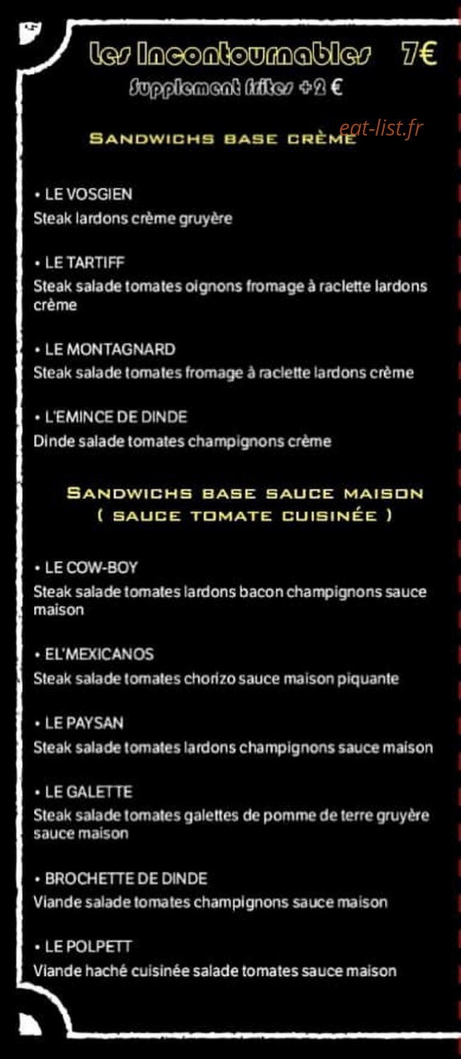 La Maison du Sandwich — carte page 2