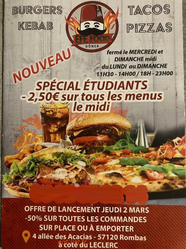 Éfé food — carte page 1