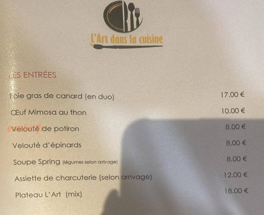 L'Art Dans La Cuisine — carte page 1