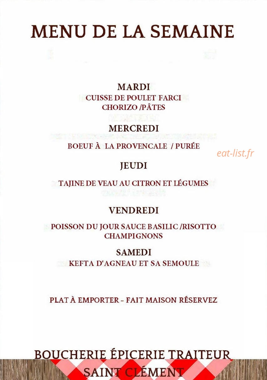 Restaurant Saint Clément — carte page 1