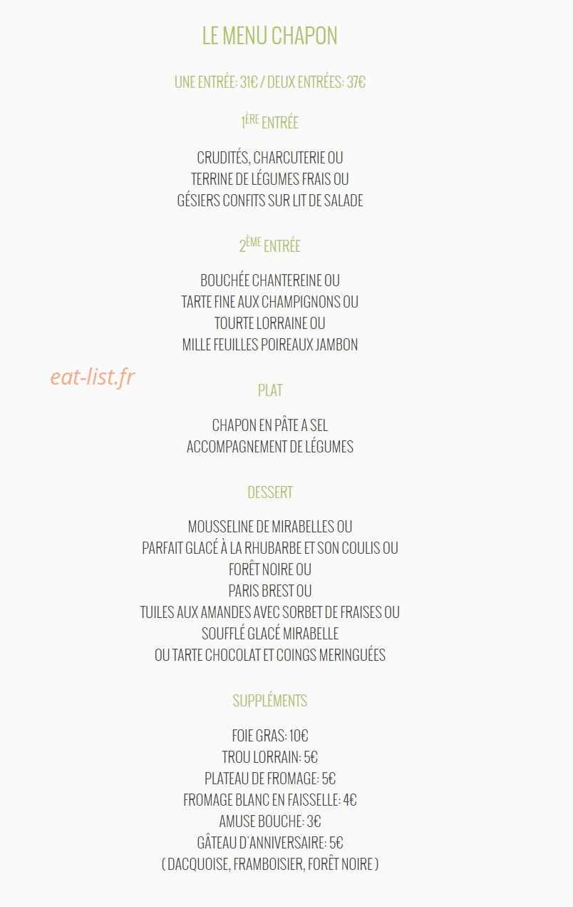Carte et menu de Ferme-Auberge de Chantereine à Verneville — Le menu chapon