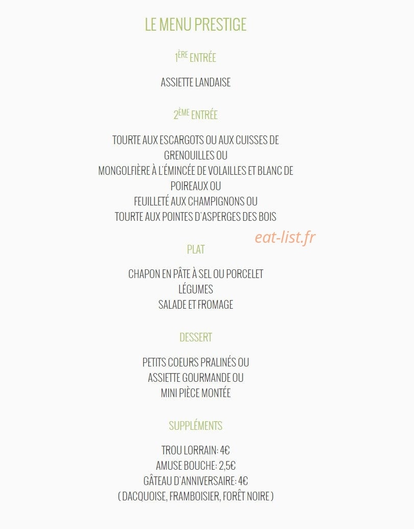 Carte et menu de Ferme-Auberge de Chantereine à Verneville — Le menu prestige