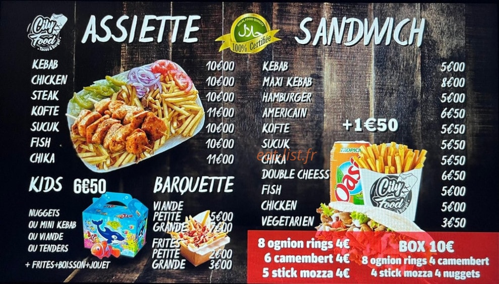 City Food — carte page 1