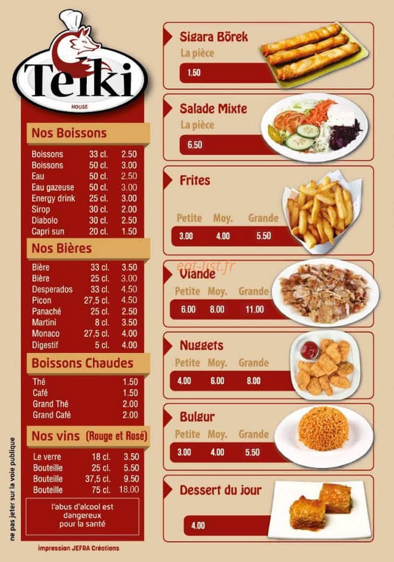 Carte et menu de Chez Telki à Woustviller — Boissons, bières