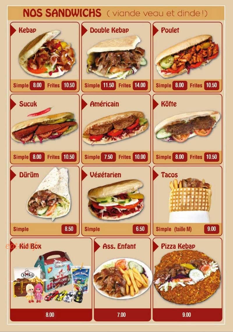 Carte et menu de Chez Telki à Woustviller — Sandwiches