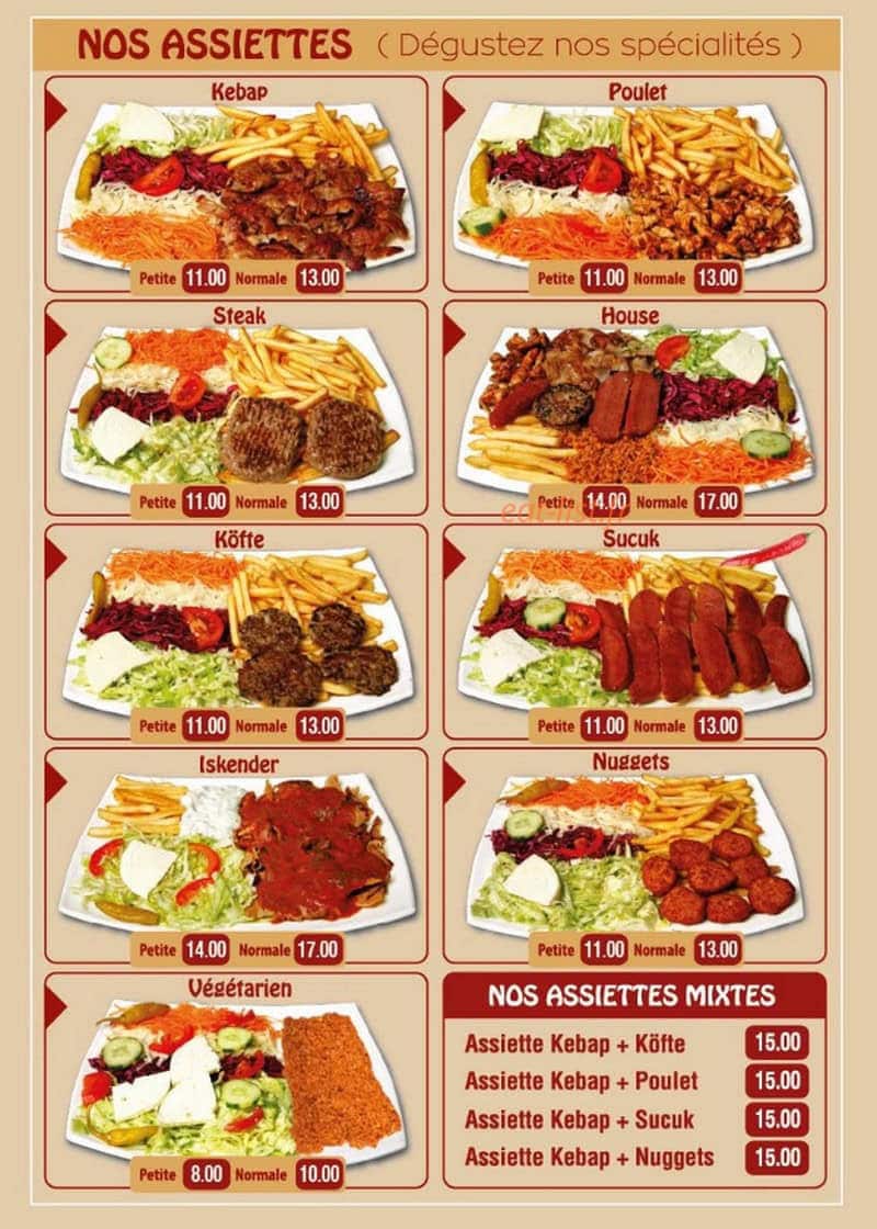 Carte et menu de Chez Telki à Woustviller — Assiettes