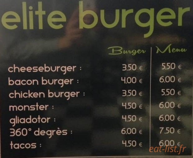 Elite Burger — carte page 1