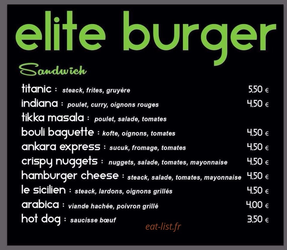 Elite Burger — carte page 2