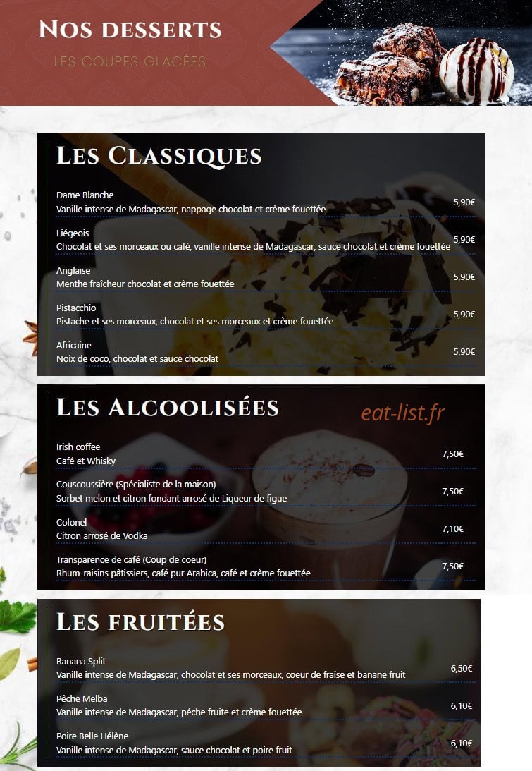 La Couscoussière — carte page 10