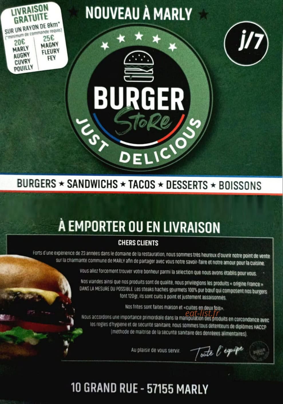 Burger Store — carte page 1