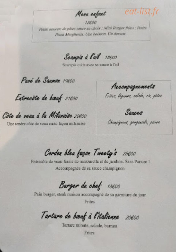 Au Tweety's — carte page 3