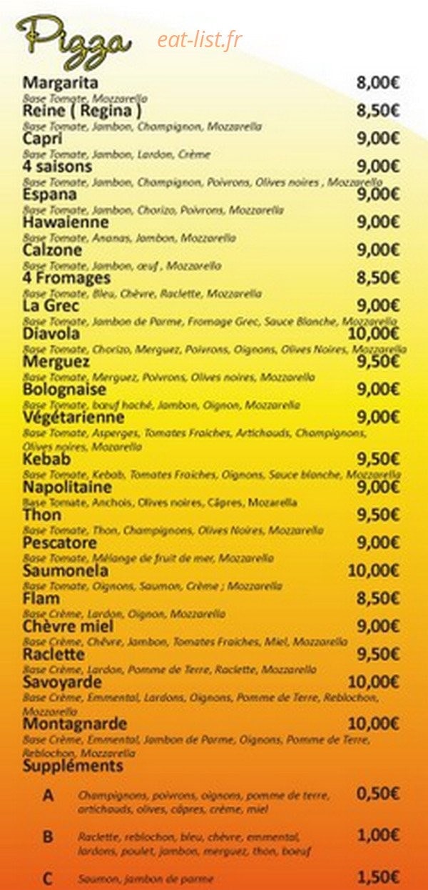 Marga Pizza — carte page 1