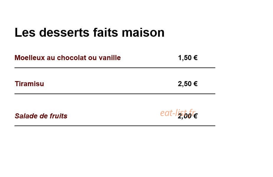 Carte et menu de Pasta in Festa à Montigny les Metz — Les desserts faits maison