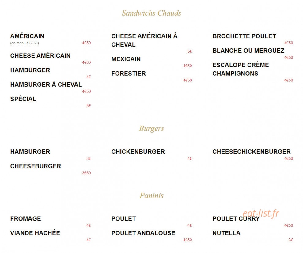 Carte et menu de Pizzeria à L'Ancienne à Montigny les Metz — Les sandwichs, burgers et paninis