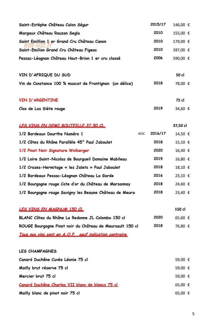 Restaurant du Parc — carte page 8