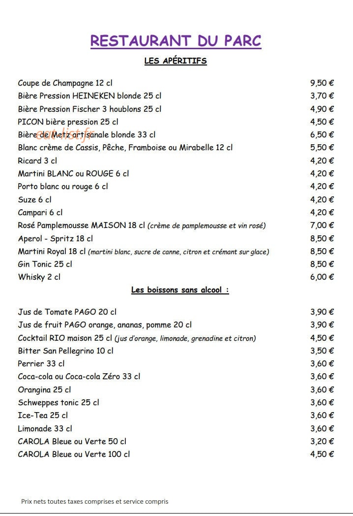 Restaurant du Parc — carte page 2